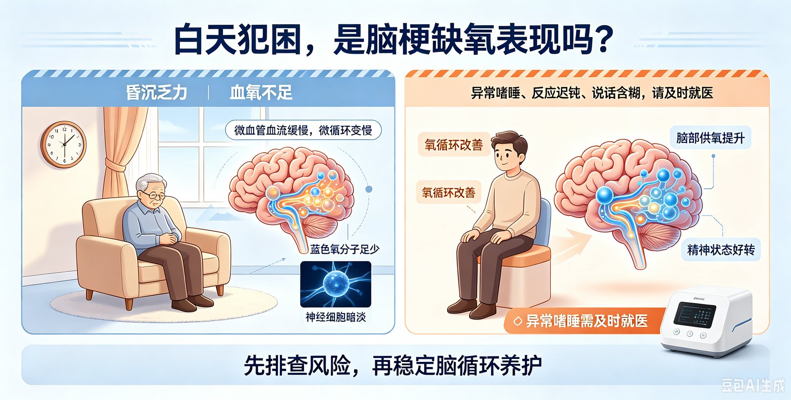 白天犯困、无精神,是脑梗缺氧典型表现吗?