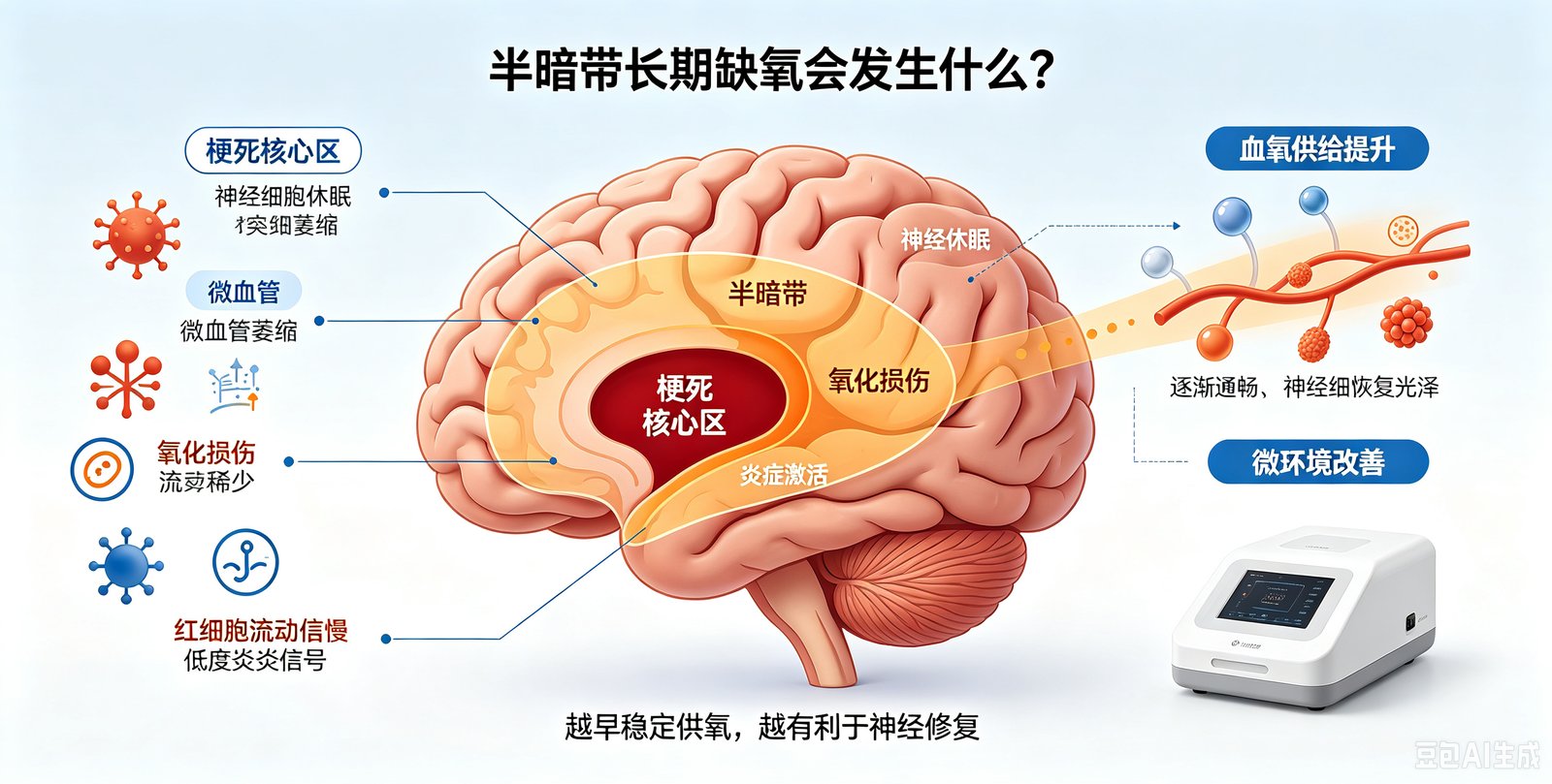 脑梗半暗带脑组织长期缺氧会发生什么变化?