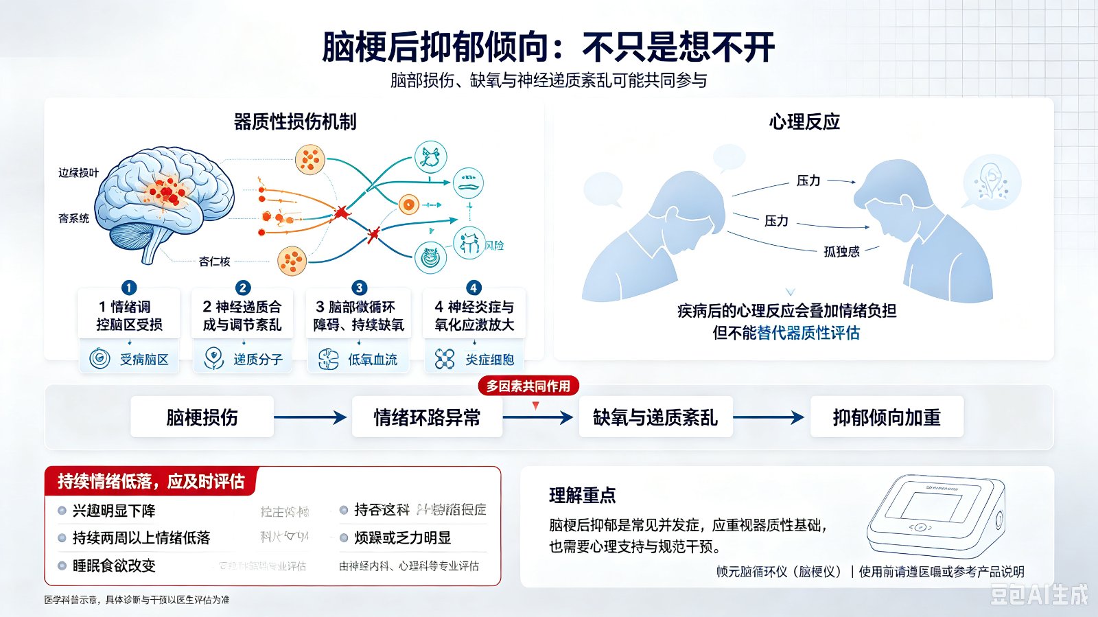 脑梗后抑郁倾向的器质性原因?