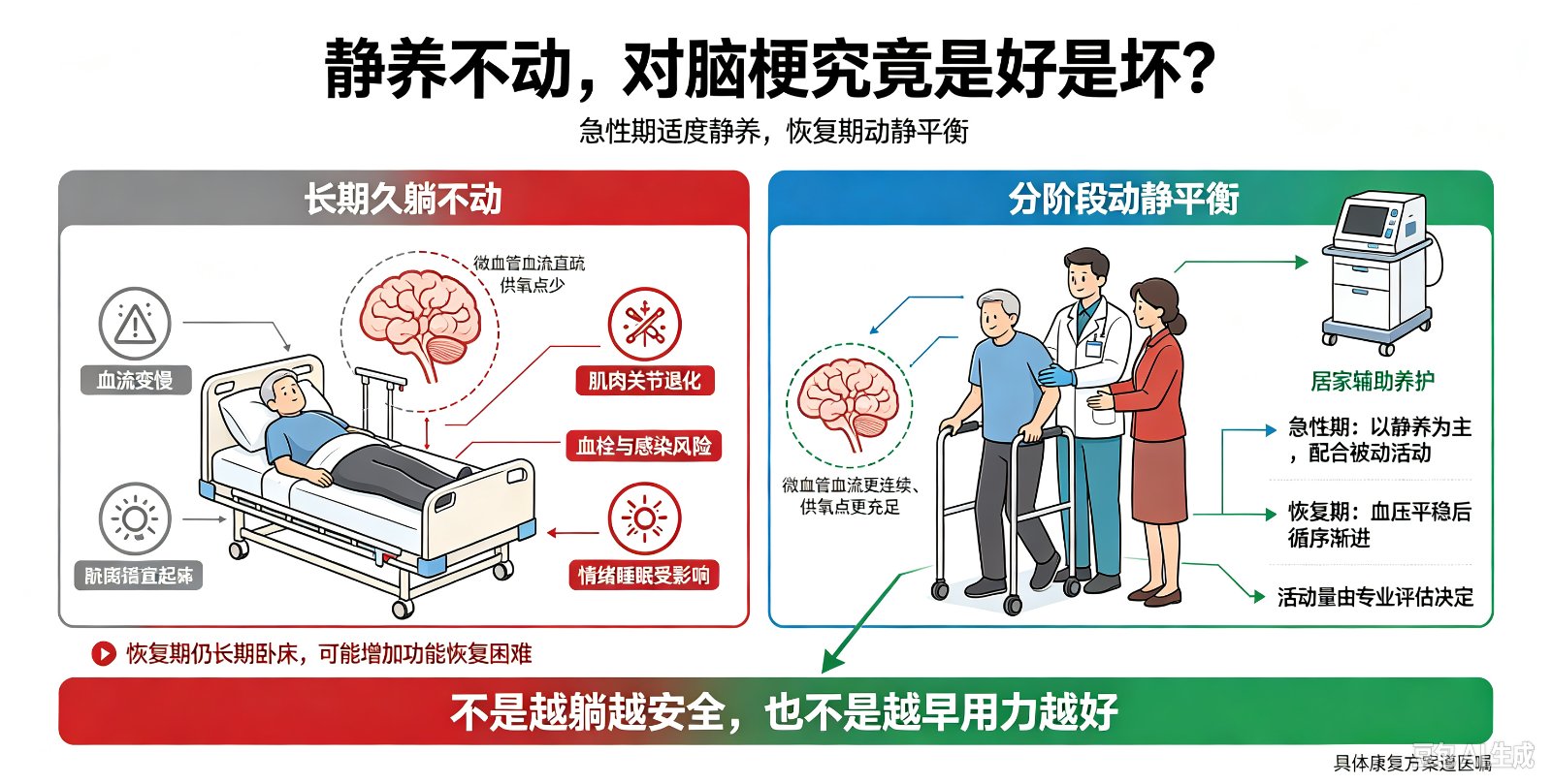 静养不动对脑梗患者是好是坏?