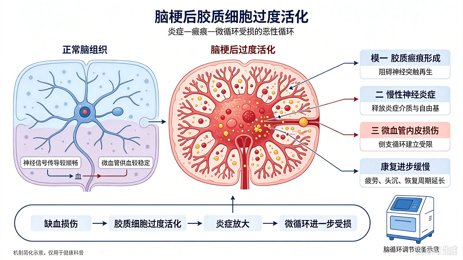 脑梗后胶质细胞过度活化会带来哪些负面影响?