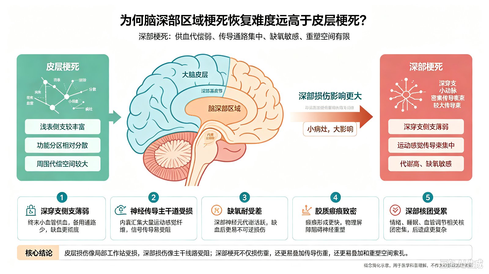 为何脑深部区域梗死,恢复难度远高于皮层梗死?