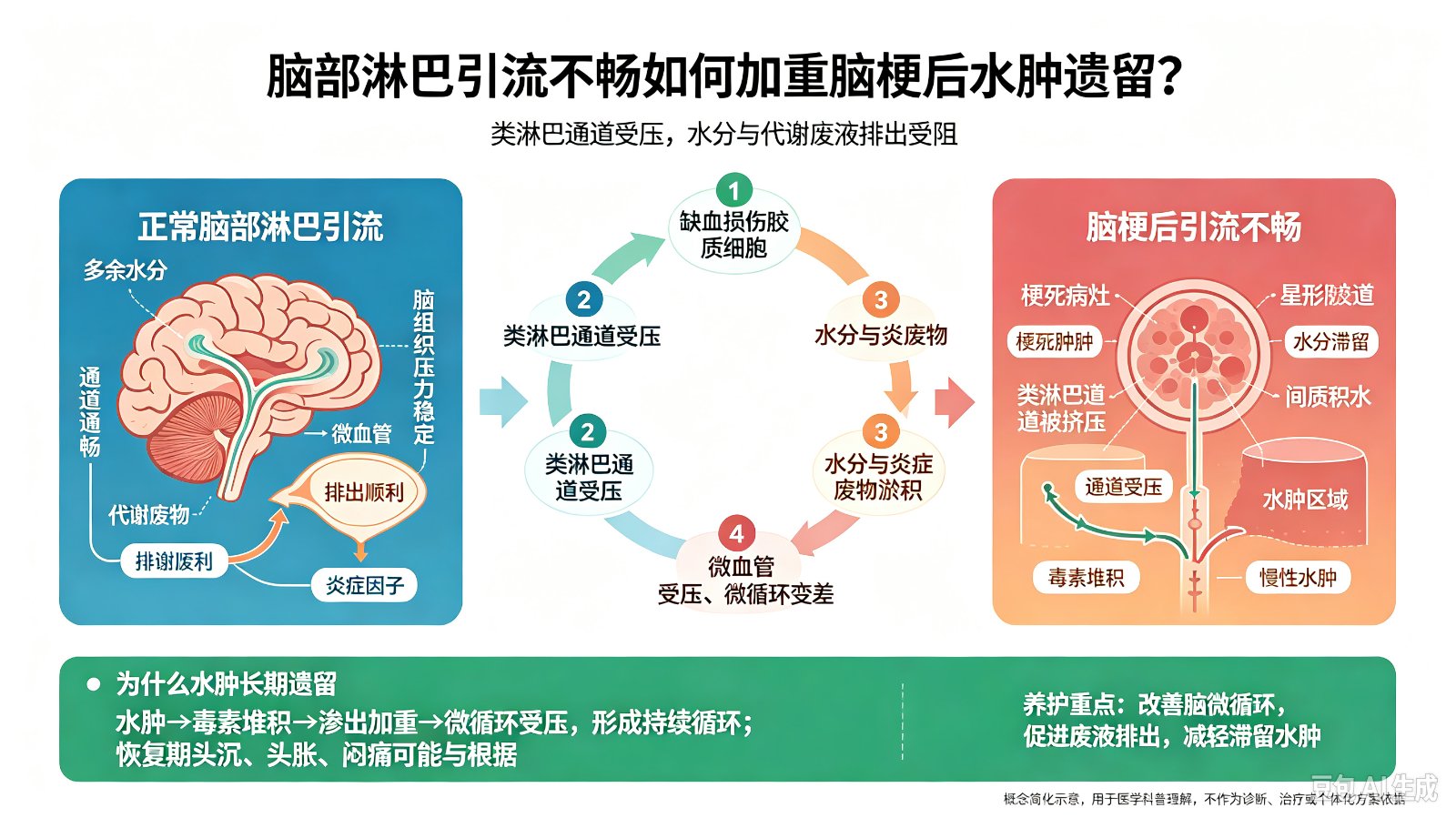 脑部淋巴引流不畅如何加重脑梗后的脑部水肿遗留问题?