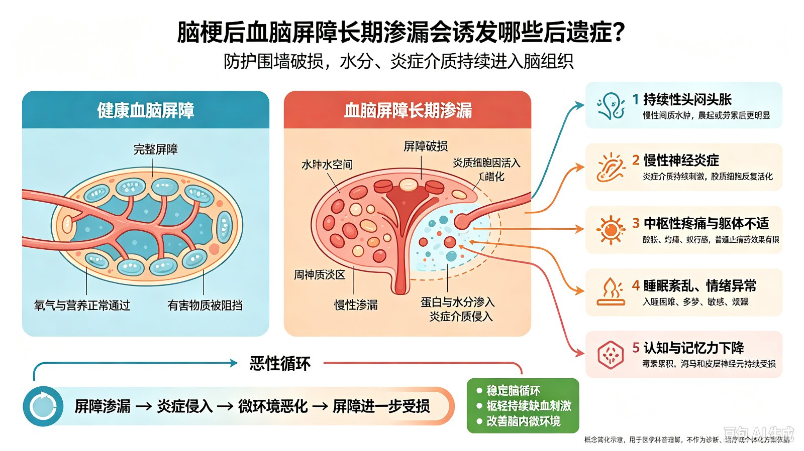 脑梗后血脑屏障长期渗漏会诱发哪些后遗症?