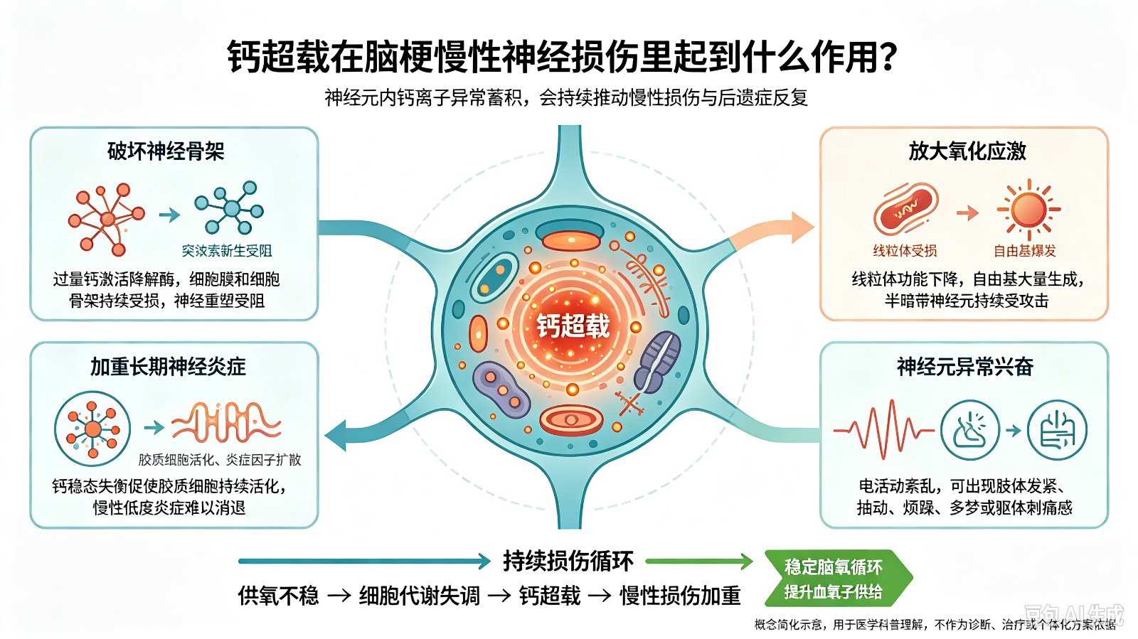 钙超载在脑梗慢性神经损伤里起到什么作用?