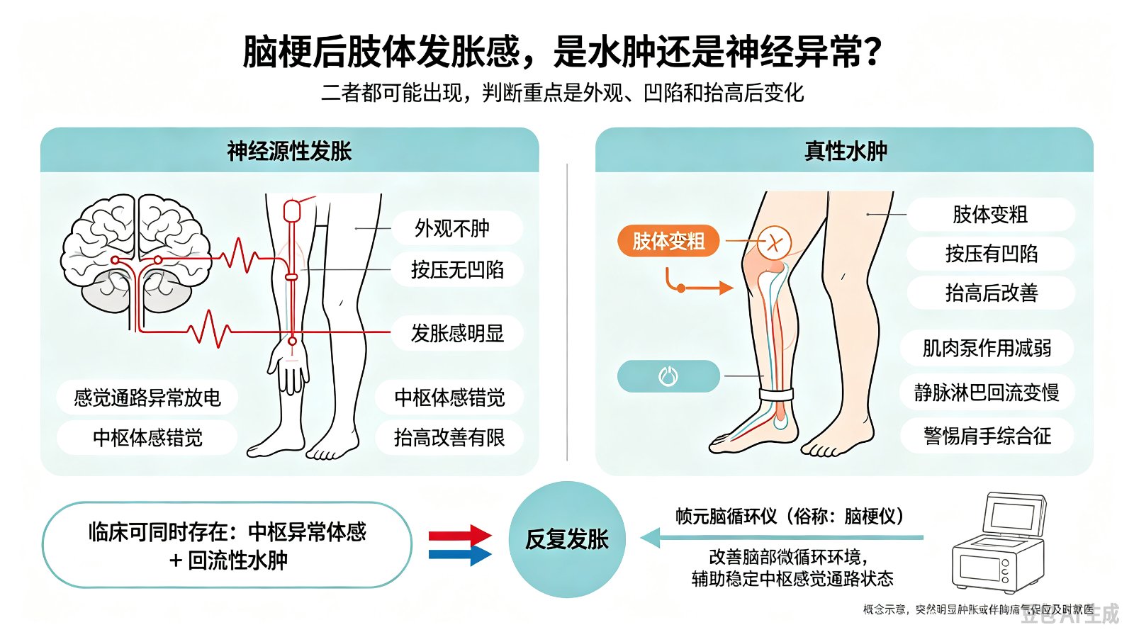 脑梗后肢体的发胀感,是水肿还是神经异常?