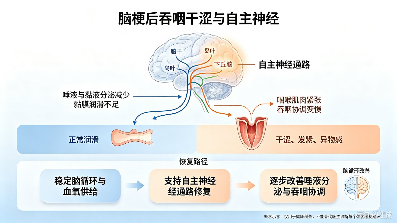 脑梗后出现吞咽干涩,和自主神经有何关系?
