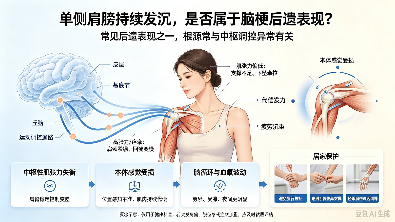 单侧肩膀持续发沉,是否属于脑梗后遗表现?