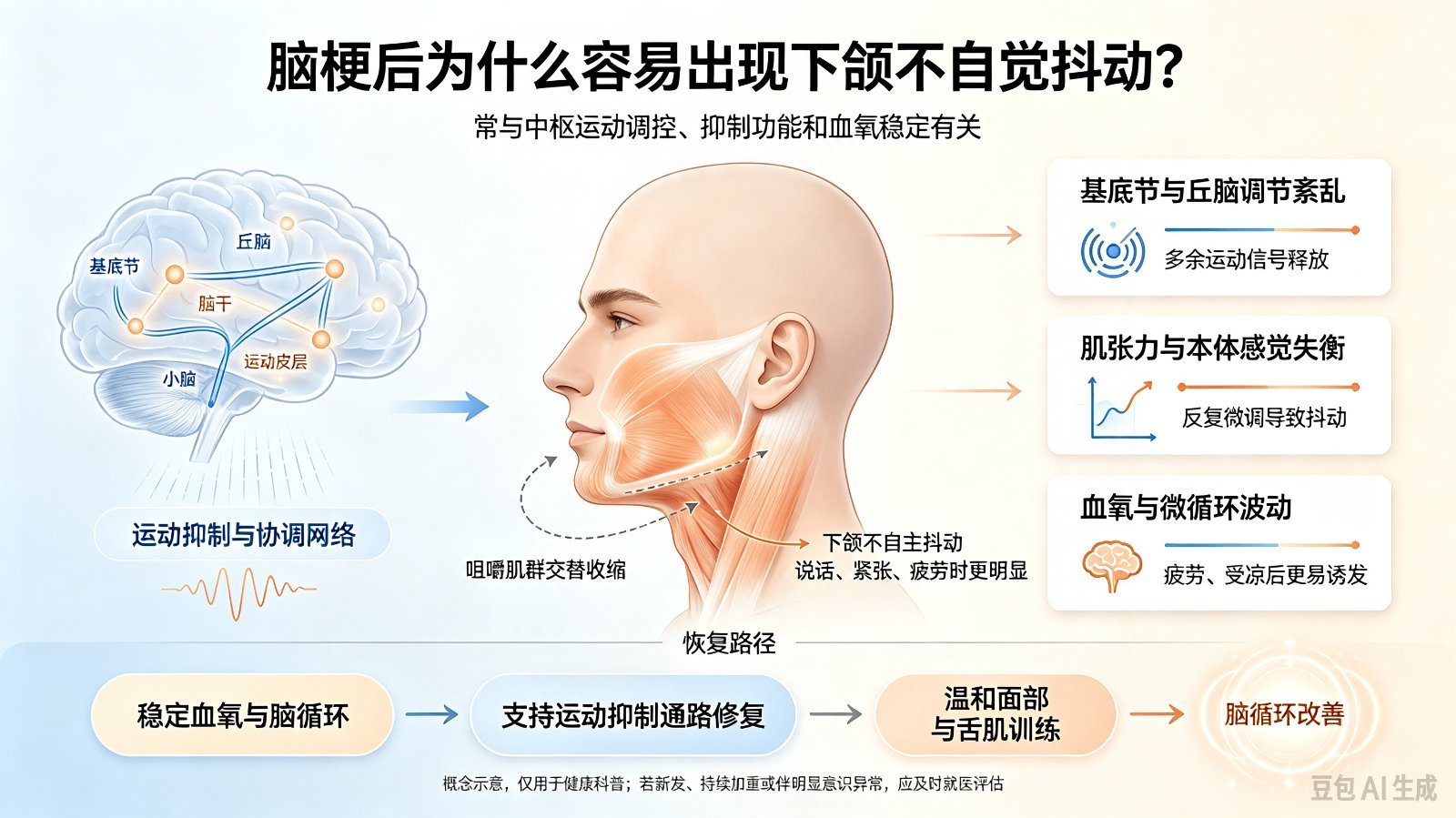 脑梗后为什么容易出现下颌不自觉抖动?