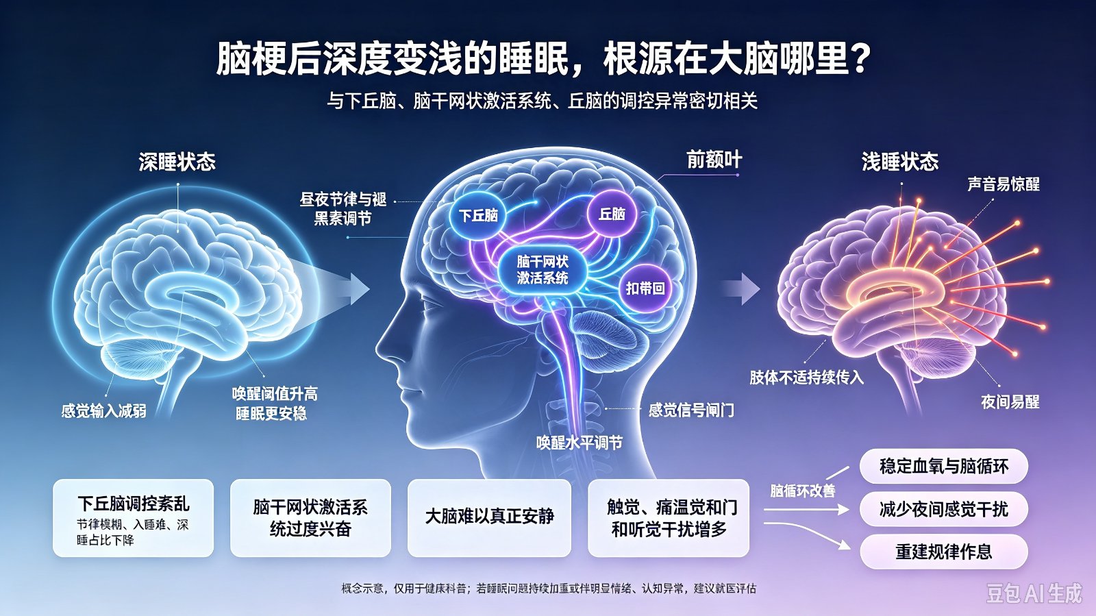 脑梗后深度变浅的睡眠,根源在大脑哪里?
