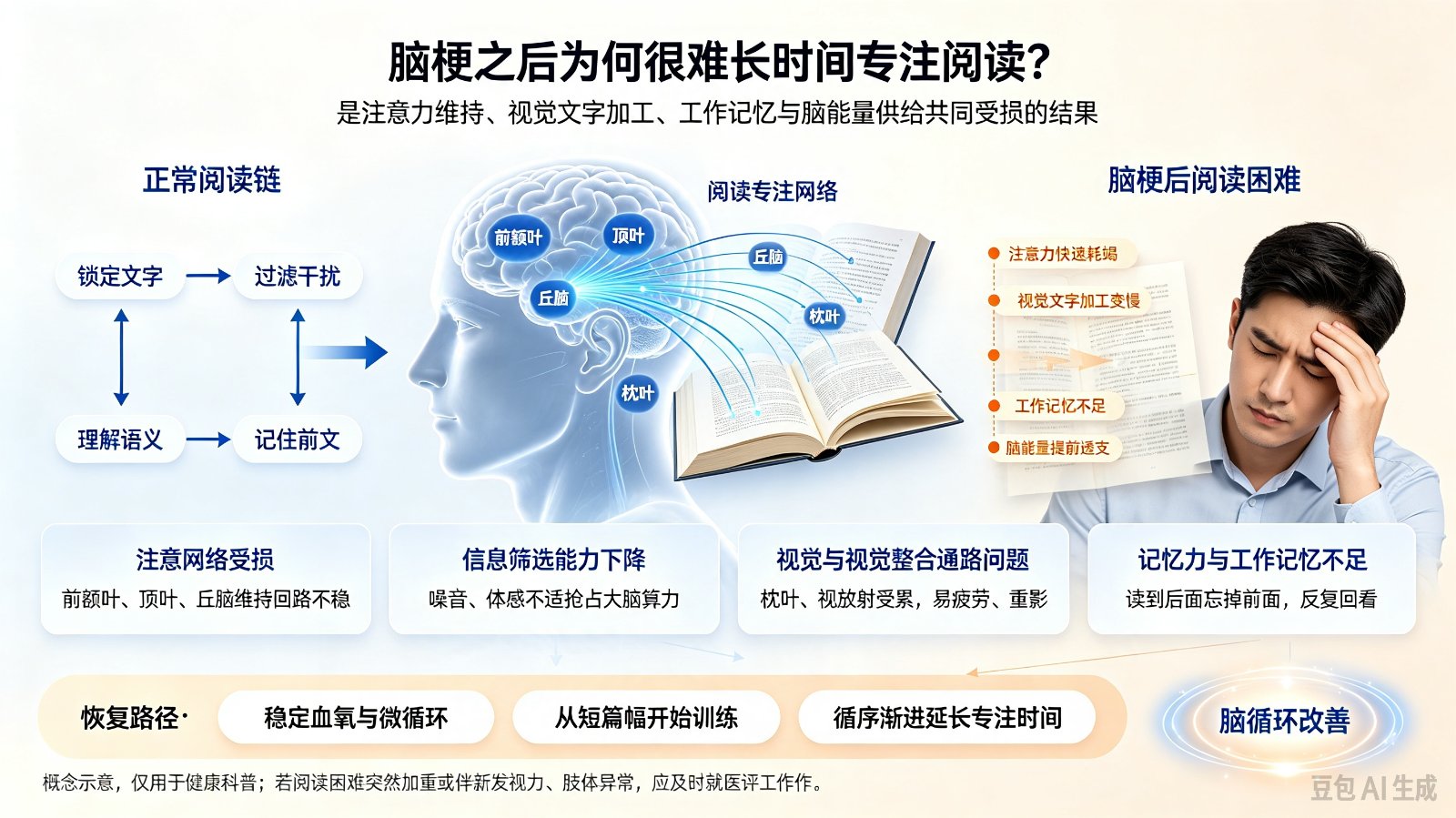 脑梗之后为何很难长时间专注阅读?
